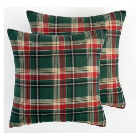 Lot de 2 housses de coussin décoratives pour canapé, motif tartan vert royal, 45 x 45 cm (1/4)