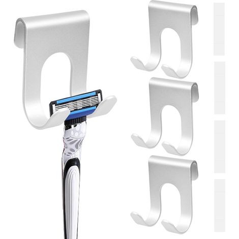 4 Pcs Support Rasoir en Métal, Porte Rasoir Douche, Supports Porte-Serviettes Crochet Douche Autocollant sans Perçage pour Salle de bain, Chambre à Coucher, Cuisine (1/3)