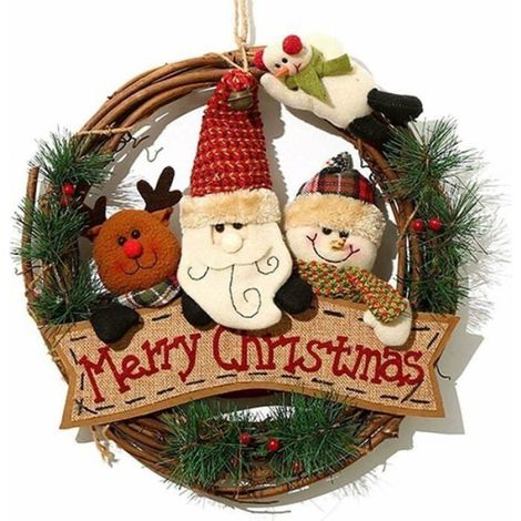 1 Couronne de Noël,Rotin,Décoration suspendue,Renne,Père Noël,Neige,Porte d'entrée,Maison,Bureau (1/4)