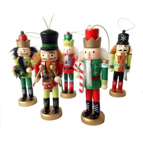 Noisette En Bois De Noël, 5 Pièces 12CM Casse-noisette Soldat En Bois Étain Jouet En Étain Pendentif Décorations De Noël (1/4)
