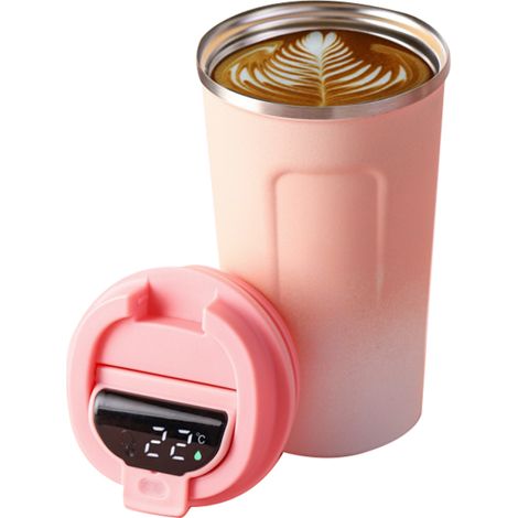 Taza de café inteligente de acero inoxidable de doble pared con tapa e indicador de temperatura para café caliente/frío. (1/5)