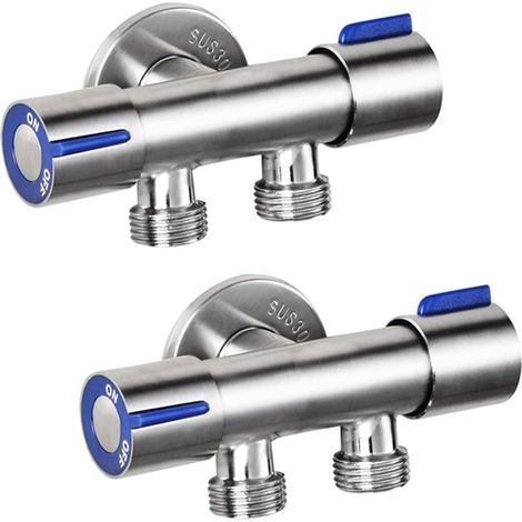 2X G1 / 2 x 1/2 304 en Acier Inoxydable Un en Deux Trois FaçOns Vanne D'angle, Double PoignéE Double ContrôLe Froid Multifonction (1/5)