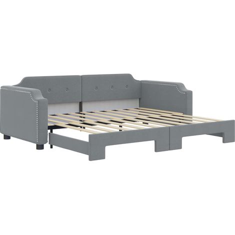 Lit simple  Lit adulte  Lit de jour avec lit gigogne gris clair 90x190 cm tissu