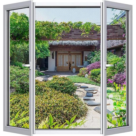 Moustiquaire fenêtre 250x150cm, lot de 2, adaptable, sans perçage, noir (1/5)