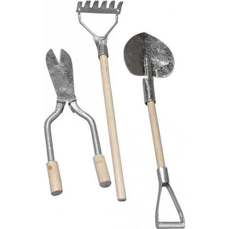 3 mini outils de jardin métal-bois 9-13 cm