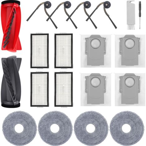 Zubehör Ersatz für Roborock Saros 10R, Saros 20, Qrevo CurvX, Qrevo Curv 2 Pro/2 ProX Saugroboter, 1 Hauptbürste, 4 Seitenbürsten, 4 HEPA Filter, 4 Wischtücher, 4 Staubbeutel
