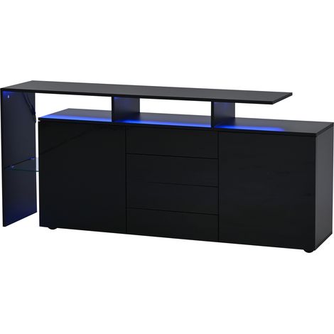 Meuble TV noir brillant avec LED 160 x 35 x 70 cm MODENUIT (1/5)