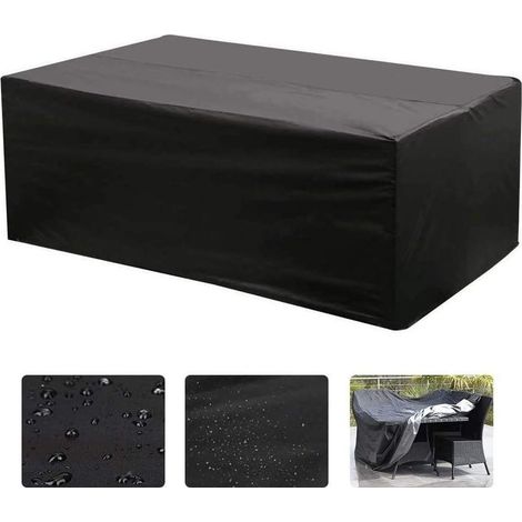 Housse de protection pour salon de jardin 213 x 132 x 74 cm – Tissu Oxford 210D imperméable – Compatible tables rectangulaires et rotin (1/5)