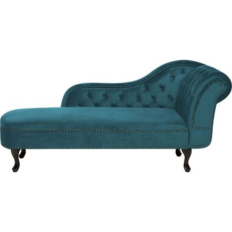 Chaise Longue Teal Right Hand Velvet Buttoned NIMES (1/5)