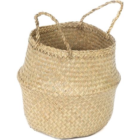 Cesta compactadora de algas marinas - Forma redonda, tamaño mediano (27x27x26 cm), trenzada a mano, color natural.