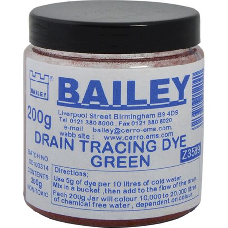 Bailey 3589 Drain Tracking Dye Low Light 200g 8oz - Fluoresceine Green BAI3589