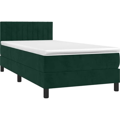 Box Spring Bed with Mattress Dark Green 90x190 cm Velvet vidaXL (1/4)