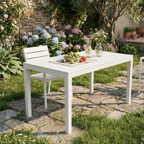 Mesa de Exterior Asar, 10 Plazas, Hecho en Italia, 138x80x72h cm Blanco