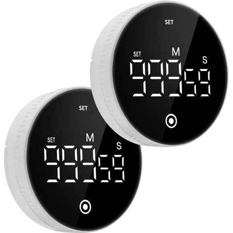 2 Pièces Minuteur de Cuisine Numérique Magnétique, Minuteur Visuel à Grand Écran LED avec Décompte & Compte à Rebours, pour Adultes & Enfants, Salle de Classe, Maison, Gym & Bureau (Blanc) (1/5)
