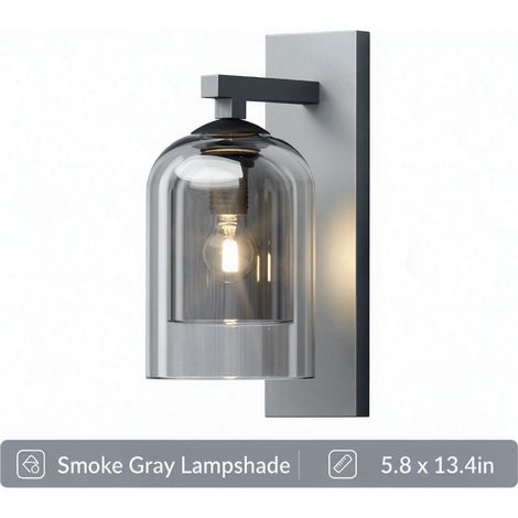 Applique Murale en Verre Cristal – Luminaire Design pour Tête de Lit, Entrée, Couloir et Chambre à Coucher – 150x340 mm, Gris Fumé, Lumière Chaude (1/2)