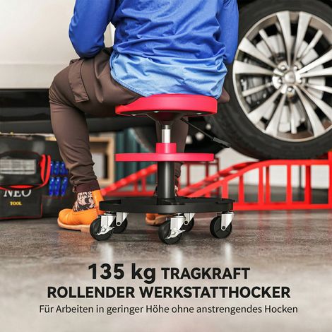 Tabouret d'atelier mobile réglable en hauteur de 40 à 51 cm, avec étagères, capacité de charge 135 kg, rouge (1/4)