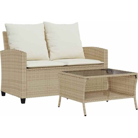 Maison Exclusive - Divano Giardino 2 Posti con Cuscini e Tavolo Beige Polyrattan