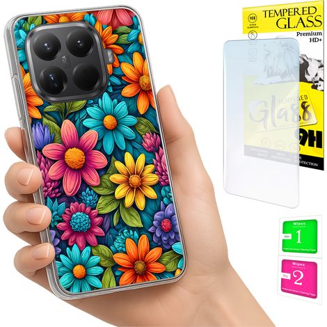 Funda para Xiaomi 15T Pro con foto, diseño de flores y cristal 9H. (1/5)