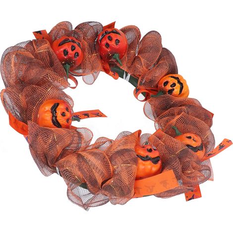 Halloween-Türkranz-Dekorationen, Kürbis-Netzkranz zum Aufhängen an der Haustür, für Wände, Fenster und Tische (1/5)