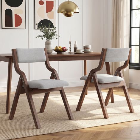 Juego de 2 sillas de comedor plegables de madera y lino gris, acolchado de espuma 25D (1/5)