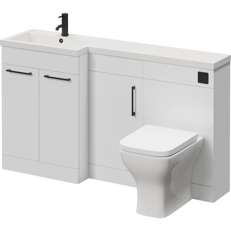 Napoli 390 Gloss White 1500mm 3 Door Vanity Unit Toilet Suite with Left Hand Square Lucia Basin - 1500mm - Matt Black 160mm HandleWith Kingston Toilet Pan and Seat
