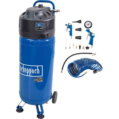 Scheppach Compresseur d'air HC51V - 1500W - 10 bar - 220 L/min - cuve 50L - sans huile - Tuyau 10 m + 13 accessoires inclus