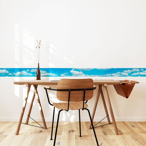 Frise adhésive autocollante 15 cm X 300 cm, décorative ciel bleu et nuages blancs, décoration murale pour intérieur. (1/2)
