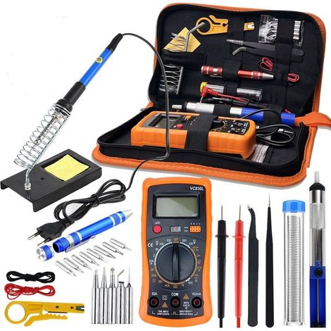 Fer à Souder Kit, 60W Kit de Soudure, Temperature Réglable de 200450℃, Multimètre, 5PCS Conseils de soudage, Pompe à Dessouder, Fil de Soudure, Pincettes, Tournevis, Dénudeur de Fil (1/5)