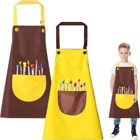 2 Pack Kids Painting Apron with Pocket, Waterproof for Cooking, Painting, Baking, Gardening, DIY (1/5)