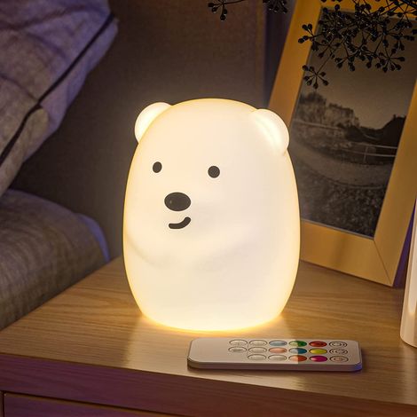 Nachtlicht Nachtlicht Kind Nachtlicht Bär LED Lampe Zimmer 9 Farben Nachtlicht Baby Mehrfarbig USB aufladbar Nachtlicht Leichtes mit Fernbedienung Geschenk für Kind Erwachsene [Energieklasse A ++]. (1/5)