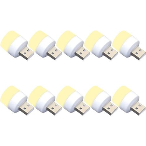Lot de 10 veilleuses LED, USB, 1W, 5V-1A, 6000K, 110lm, lumière chaude (1/5)