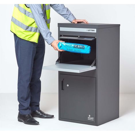 SMART PARCEL BOX™ Extra Large Free Standing Postal Box Letter Box, Front and Back Access, Grey