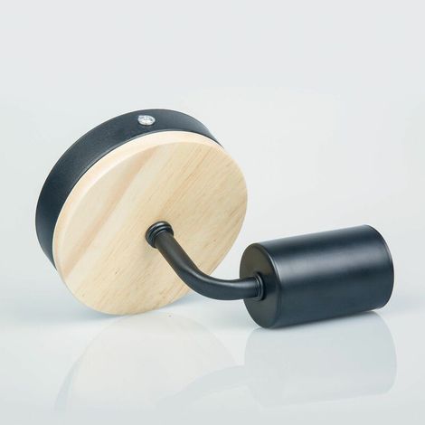 Lampe murale noire Simplicity E27 LED Applique murale en fer et en bois pour salle des enfants Chambre Bar Hôtel (sans ampoule) (1/4)