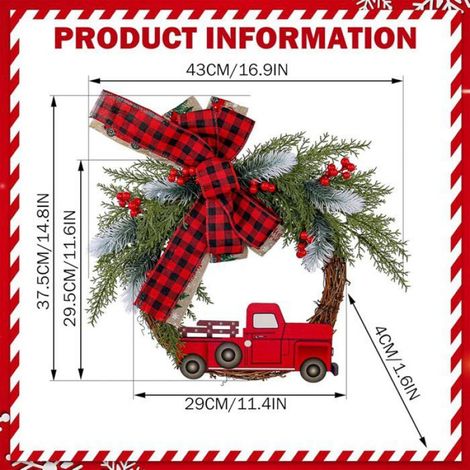 Couronne De Noël - Camion Rouge - Pour Porte D'Entrée - Extérieur Et Intérieur - 1 Pièce (1/5)