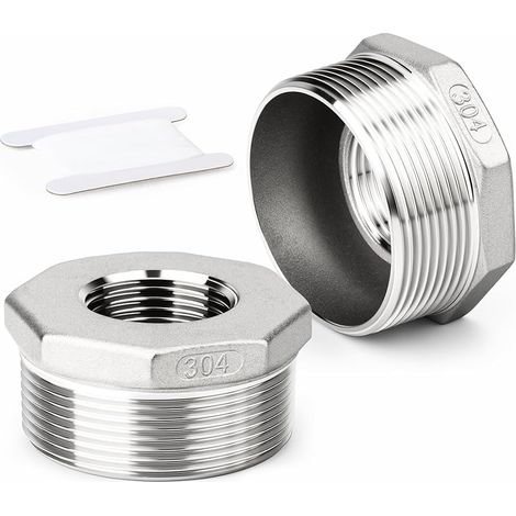 2 pièces réducteur à douille hexagonale, 2" BSP mâle à 1-1/4" BSP femelle filetage 304 acier inoxydable adaptateur de tuyau réducteur raccord (1/5)