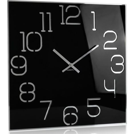 Horloge Murale carrée Digit 30 cm de diamètre, sans Bruit de tic-tac Moderne, Design en Verre Acrylique et Miroir Acrylique pour Salon, Chambre à Coucher (Noir) (1/5)
