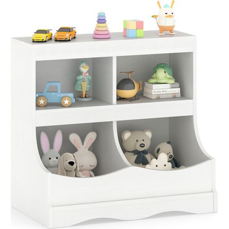 COSTWAY Toy Storage Organizer 4-Cubby Kids Bookcase for Toys & Books-White (1/5)