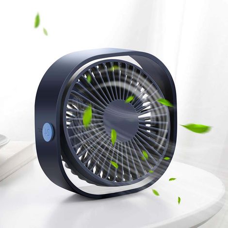 Petit ventilateur de bureau USB personnel, 3 vitesses, portable, alimenté par USB, ventilation puissante, fonctionnement silencieux, idéal pour la maison, le bureau, la voiture et les voyages (bleu ma (1/5)