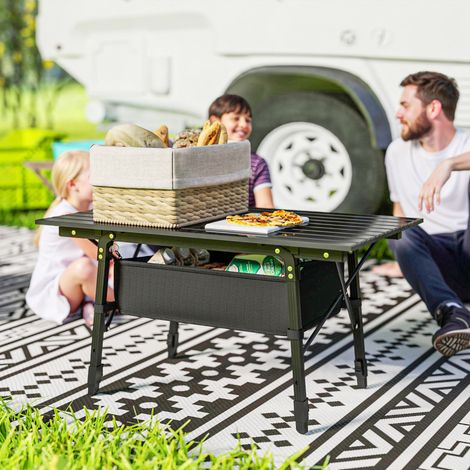 Table camping avec panier rangement réglable hauteur pliante aluminium noire