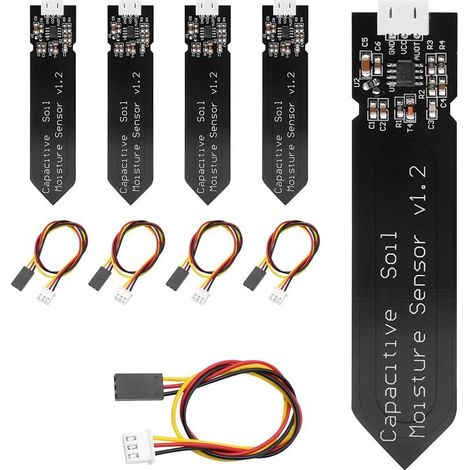 Lot de 5 capteurs d'humidité du Sol - Analogique capacitif - Hygromètre - Capteur d'humidité sans Corrosion - Capteur d'humidité Solaire pour Arduino