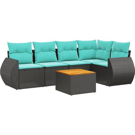 vidaXL 6 Piece Garden Sofa Set with Cushions Black Poly Rattan (1/5)