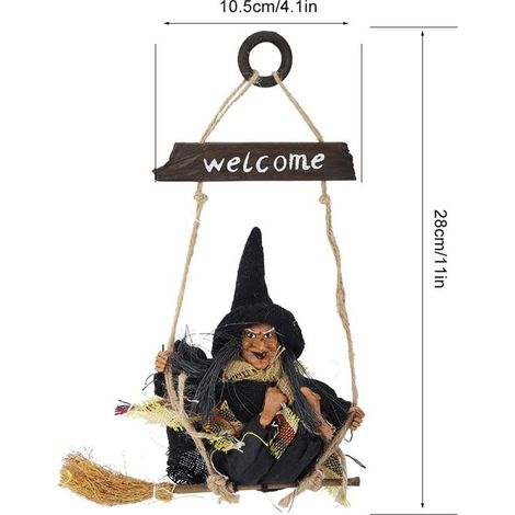Sorcière volante suspendue – Nosheir – Décoration Halloween – Résine 28 cm noire – Maison ou jardin (1/5)