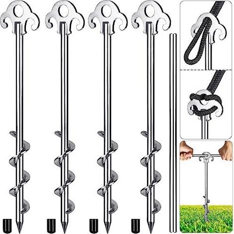 Set di 4 picchetti per tenda in lega d'acciaio resistente per trampolino e cane - Asta ritorta inclusa, colore argento, lunghezza 34 cm (13,4") (1/5)