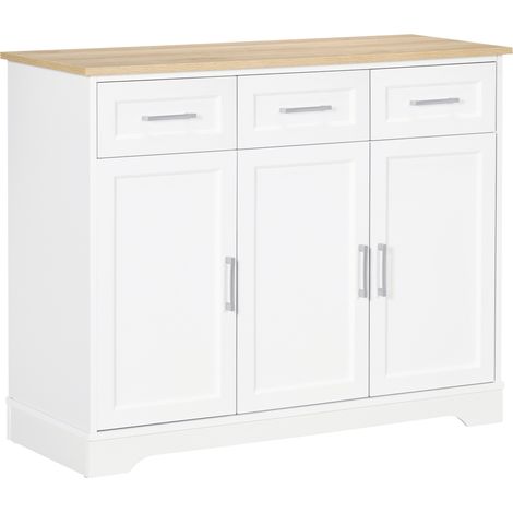 Credenza Moderna  a 3 Cassetti e 3 Ante in MDF e Truciolato con Ripiano Regolabile, 101x39x82 cm, Bianco