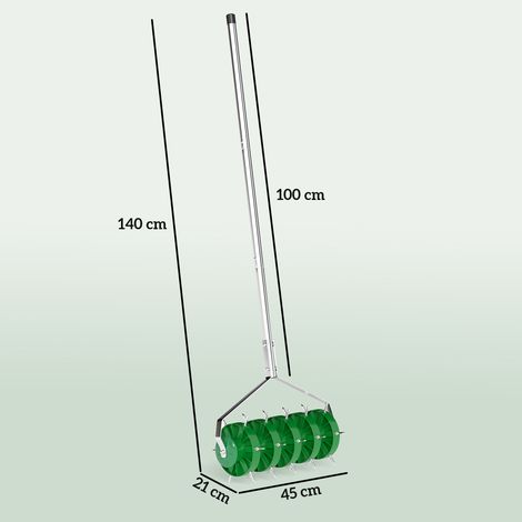 Rasenlüfter Aerifizierer für Rasen 45cm Breite Manuell Rasenbelüfter mit 30 Eisenspikes Stahl Dunkelgrün (1/5)