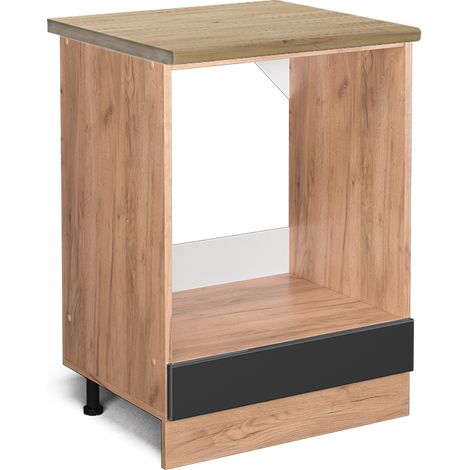 Herdumbauschrank R-Line, Anthrazit Hochglanz, 60 cm , AP Eiche, Vicco