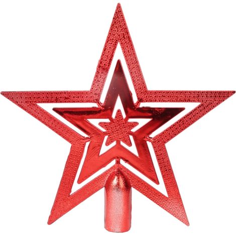 Estrella de plástico para la cima del árbol de Navidad - 19 cm, roja (1/3)