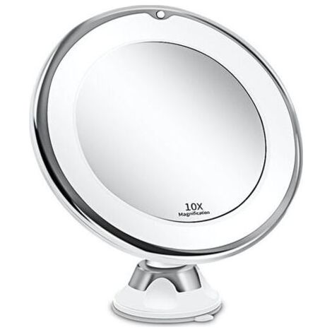 YUIT-Miroir Grossissant 10x Lumineux LED avec Forte Ventouse, Batterie - Miroir Maquillage avec Lumière Natur Dimmable pour Les Salles de Bain(Blanc) (1/5)