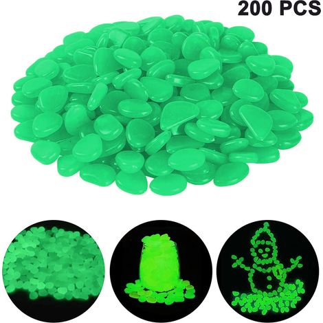 Pebbles Lumineux - Résine Non Toxique - Charge Solaire ou Lumière Artificielle - Pour Jardin, Aquarium, Allée, Décoration Intérieure - 200 Pièces (1/5)