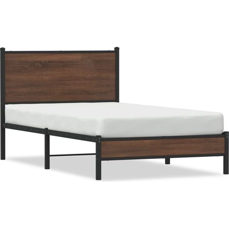 Lit simple Lit adulte Cadre de lit en métal sans matelas chêne marron 100x190 cm (1/5)